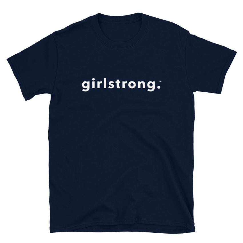 GIRL STRONG blue tee, exuding confidence and empowermen