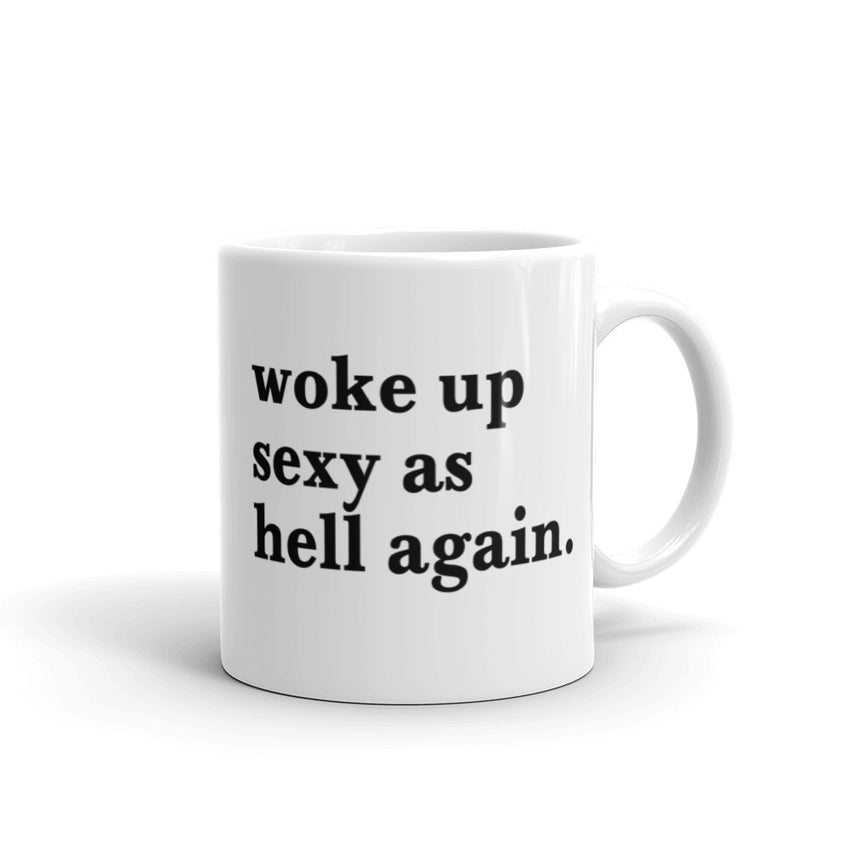 Glossy mug with woke us sexy as hell quote– girlstronginc.com