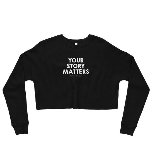 Trendy black crop sweatshirt for women with a graphic print -girlstronginc.com
