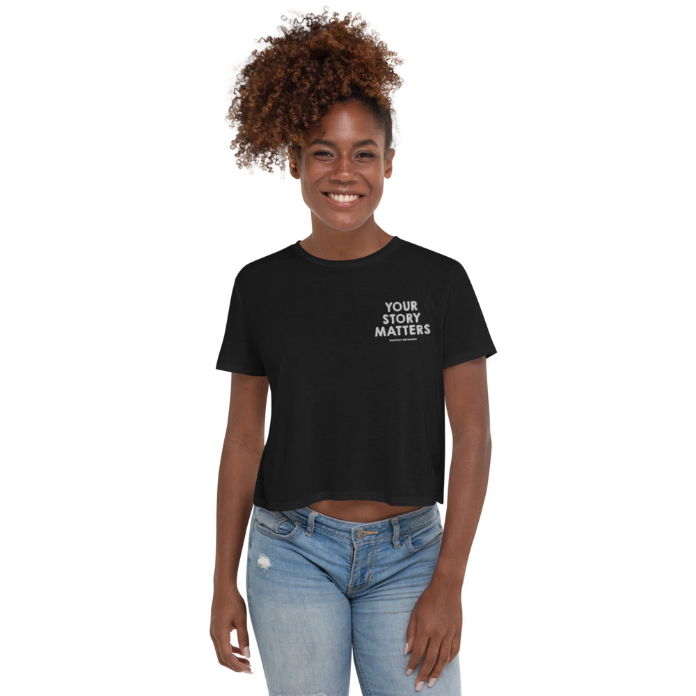 BEST FIT, BEST FEEL BLACK CROP TEE EMBROIDERY - YOUR STORY MATTERS. WHITNEY REYNOLDS